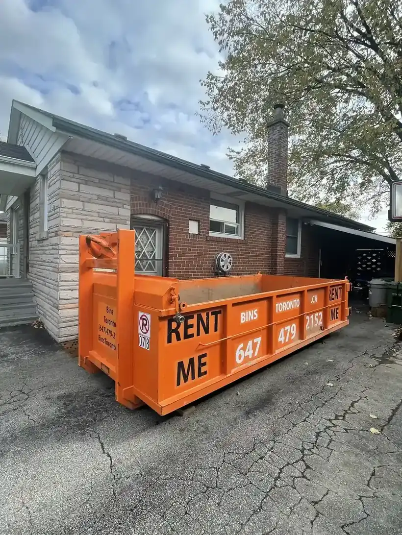 Multiple Bins Toronto bins staged at a North York residential job site